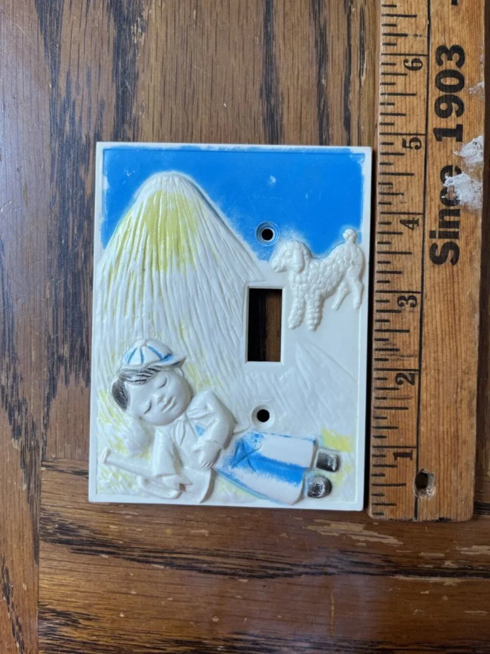 Vintage Hand-Painted Light Switch Cover Little Boy Blue